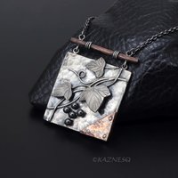 Dance of the leaves! Nature Inspired Oxidized Silver Copper Hematite beads Wild Grape Textured Necklace