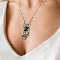 Detailed Beauty of the Wild Rose, Oxidized Silver Tanzanite Pendant Necklace