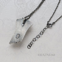 Artistic Silver Leaf Pendant, Rutilated Quartz with Mother of Pearl Botanical Design
