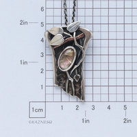 Artistic Silver Leaf Pendant, Rutilated Quartz with Mother of Pearl Botanical Design