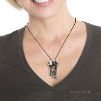 Artistic Silver Leaf Pendant, Rutilated Quartz with Mother of Pearl Botanical Design