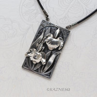 Sculptural Sterling Silver Iris Pendant - Botanical Art Jewelry