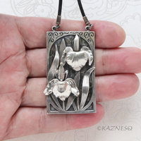 Sculptural Sterling Silver Iris Pendant - Botanical Art Jewelry