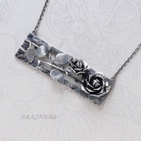 Dimensional Rose Oxidized Sterling Silver Statement Necklace