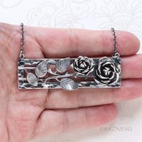 Dimensional Rose Oxidized Sterling Silver Statement Necklace