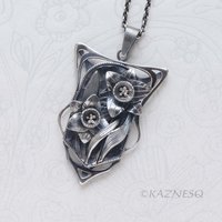 Botanical Statement Necklace - Art Nouveau Style Oxidized Silver Narcissus Pendant