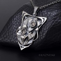 Botanical Statement Necklace - Art Nouveau Style Oxidized Silver Narcissus Pendant