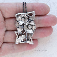 Sculptural Silver Poppy Necklace - Hand Fabricated Botanical Art Pendant