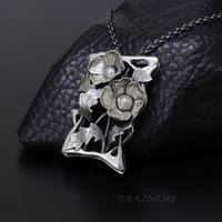 Sculptural Silver Poppy Necklace - Hand Fabricated Botanical Art Pendant