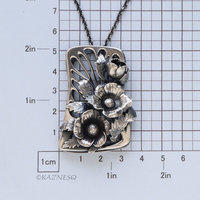 Art Nouveau Oxidized Silver Poppy Necklace - Hand-Fabricated Botanical Statement Pendant