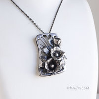 Art Nouveau Oxidized Silver Poppy Necklace - Hand-Fabricated Botanical Statement Pendant