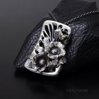 Art Nouveau Oxidized Silver Poppy Necklace - Hand-Fabricated Botanical Statement Pendant