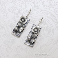 Sterling Silver Art Nouveau Poppy Earrings - Oxidized Floral Dangle Earrings with Leverback Hooks