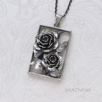 Dimensional Peony Flower Pendant - Oxidized Sterling Silver