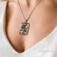 Dimensional Peony Flower Pendant - Oxidized Sterling Silver