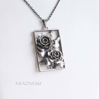 Dimensional Peony Flower Pendant - Oxidized Sterling Silver