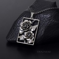 Dimensional Peony Flower Pendant - Oxidized Sterling Silver