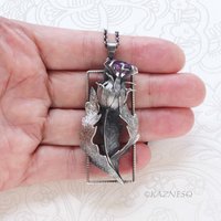 Dimensional Scottish Thistle Pendant - Oxidized Sterling Silver with Amethyst
