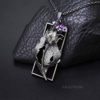 Dimensional Scottish Thistle Pendant - Oxidized Sterling Silver with Amethyst