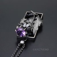 Dimensional Scottish Thistle Pendant - Oxidized Sterling Silver with Amethyst