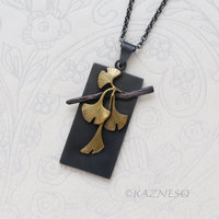 Wabi-Sabi Ginkgo Necklace - Japanese design of Brass & Oxidized Silver
