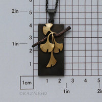 Wabi-Sabi Ginkgo Necklace - Japanese design of Brass & Oxidized Silver
