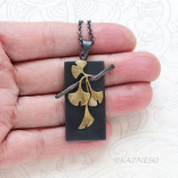 Wabi-Sabi Ginkgo Necklace - Japanese design of Brass & Oxidized Silver