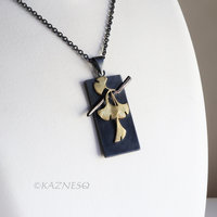 Wabi-Sabi Ginkgo Necklace - Japanese design of Brass & Oxidized Silver