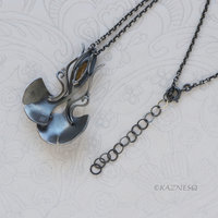 Art Nouveau style Oxidized Silver Ginkgo Pendant with Natural Sphene