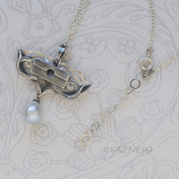 Vintage-Style Art Nouveau Silver Necklace with Rutilated Quartz and Baroque Pearl drop 