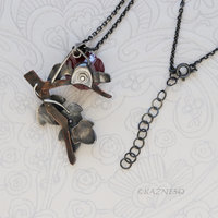 Japanese Camellia Pendant with Wild Ivy - Hido Red Copper and Golden Akoya Pearl