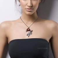 Japanese Camellia Pendant with Wild Ivy - Hido Red Copper and Golden Akoya Pearl