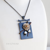 Sculptural White Camellia with Citrine, Oxidized and Matte White Silver Pendant Necklace