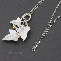 Handcrafted Grape Leaf Pendant - Matte Silver with Keum Boo and Colorful Akoya Pearls