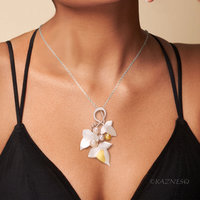 Handcrafted Grape Leaf Pendant - Matte Silver with Keum Boo and Colorful Akoya Pearls