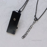 Japanese Winter Scene, Zen Feel of a White Camellia and a Bud, Oxidized Silver Rectangle Pendant