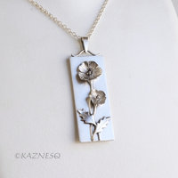 Matte Sterling Silver Poppy Bar Necklace - Nature-Inspired Floral Pendant