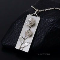 Matte Sterling Silver Poppy Bar Necklace - Nature-Inspired Floral Pendant