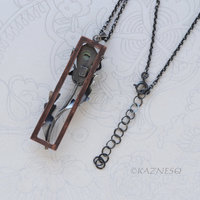 Oxidized Silver Thistle Pendant with a copper frame, Amethyst Mother of Pearl, Botanical Jewelry