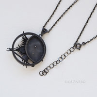 Japanese Crane in Flight with Rising Sun Pendant - Oxidized Sterling Silver & 24K Gold Keum-Boo