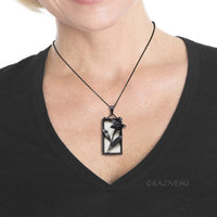 Sterling Silver Framed Flower Pendant - Handmade Black and White Botanical Necklace