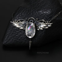 Rainbow Quartz Angel Wings Necklace – Sterling Silver Handmade Pendant