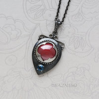 Oxidized Sterling Silver Pendant Necklace – Hido Copper Cab & Blue Spinel, Japanese Heat Patina, Filigree, Handmade Artisan Jewelry