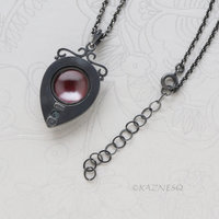 Oxidized Sterling Silver Pendant Necklace – Hido Copper Cab & Blue Spinel, Japanese Heat Patina, Filigree, Handmade Artisan Jewelry