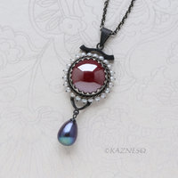 Crimson Hido Necklace — Japanese Heat Patina, Oxidized Silver & Multicolor Pearl Drop