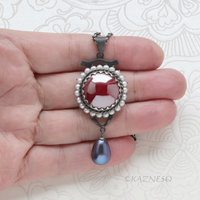 Crimson Hido Necklace — Japanese Heat Patina, Oxidized Silver & Multicolor Pearl Drop