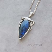 Blue Labradorite Teardrop Pendant Necklace | Sterling Silver | Handmade Gemstone Jewelry