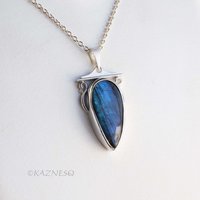 Blue Labradorite Teardrop Pendant Necklace | Sterling Silver | Handmade Gemstone Jewelry
