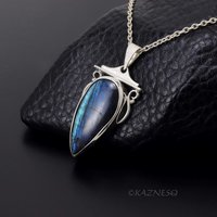 Blue Labradorite Teardrop Pendant Necklace | Sterling Silver | Handmade Gemstone Jewelry
