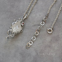 Rough-Cut Citrine Cabochon & Pink Tourmaline Pendant Necklace – White Mother of Pearl Backing, Sterling Silver Scrolls